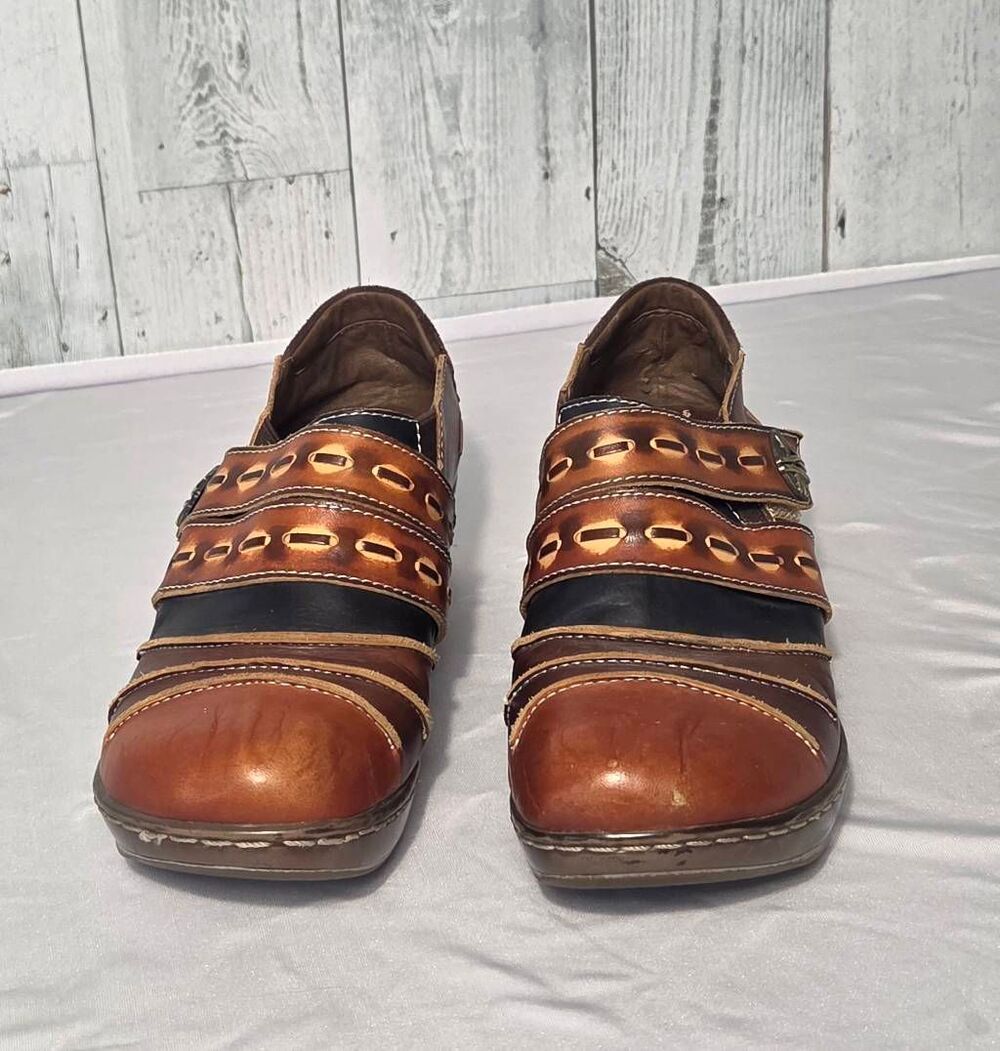 L'Artiste Sherbert Leather Enclosed Clogs w Hook & Loop Strap Sz. 38 (7.5-8) - Picture 2 of 10